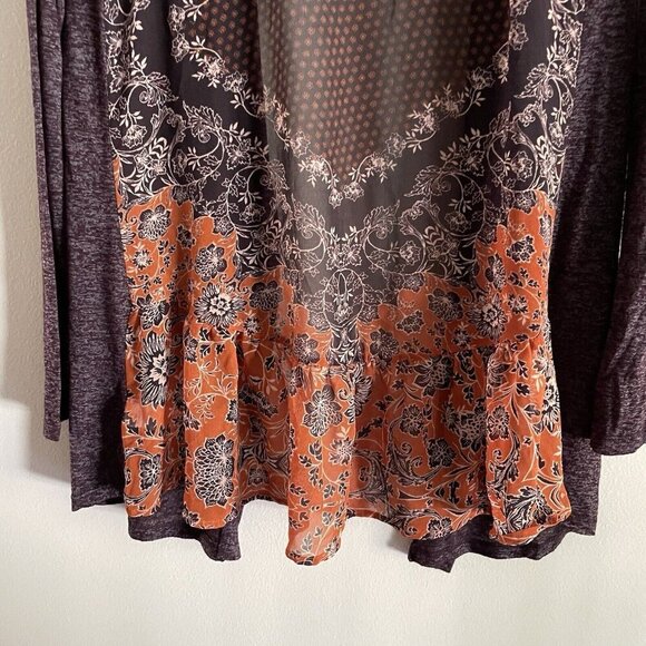 Maurices Women XS Purple Floral Chiffon Back Boho Open Front Cardigan Sweater - Picture 11 of 11